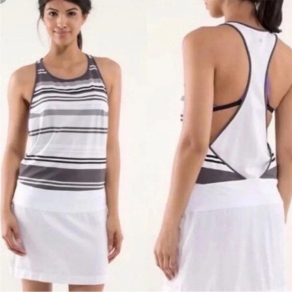 Lululemon Blissed Out Tank Dress Size 2 Striped White Gray Tennis Preppy size 2 - Picture 1 of 10